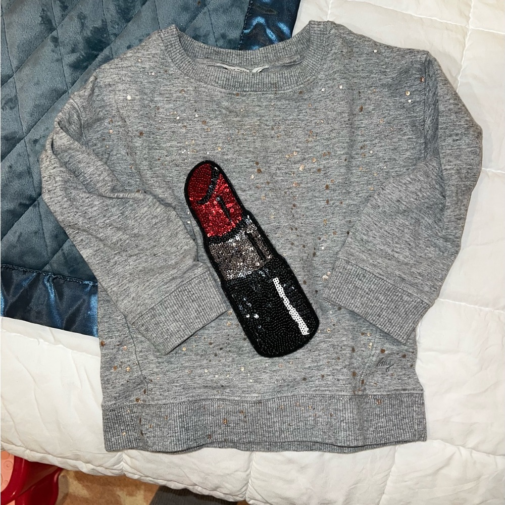 Gray Sweatshirt with Lipstick Sequin Design